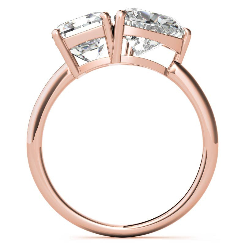 Unique Emerald and Heart 2-Stone Moissanite Engagement Ring