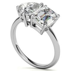 Unique Emerald and Heart 2-Stone Moissanite Engagement Ring