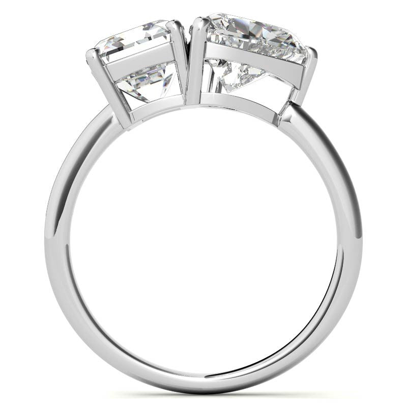 Unique Emerald and Heart 2-Stone Moissanite Engagement Ring