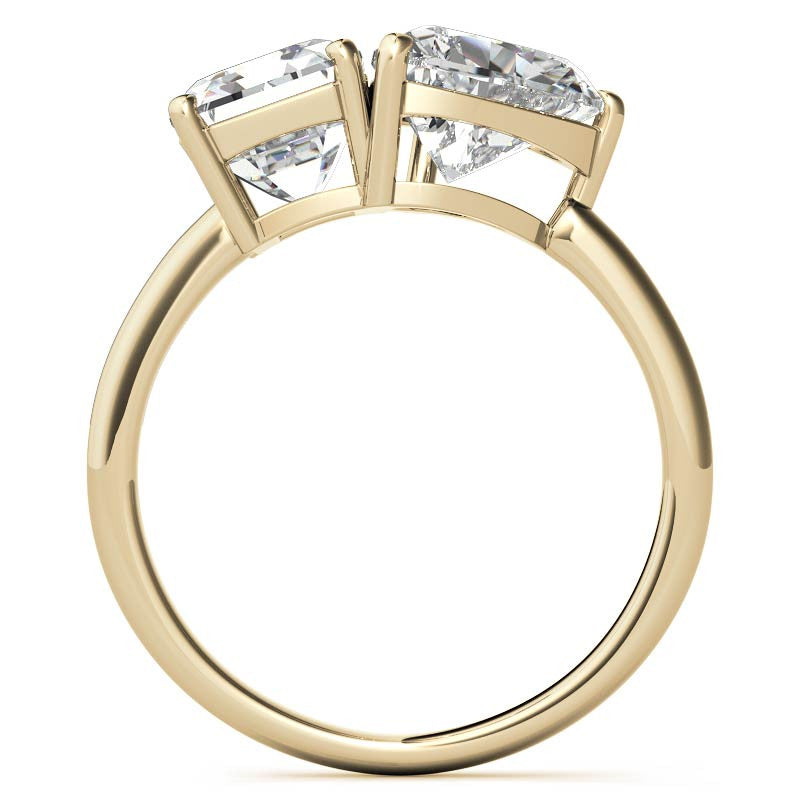Unique Emerald and Heart 2-Stone Moissanite Engagement Ring