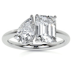 Unique Pear and Emerald 2-Stone Moissanite Engagement Ring