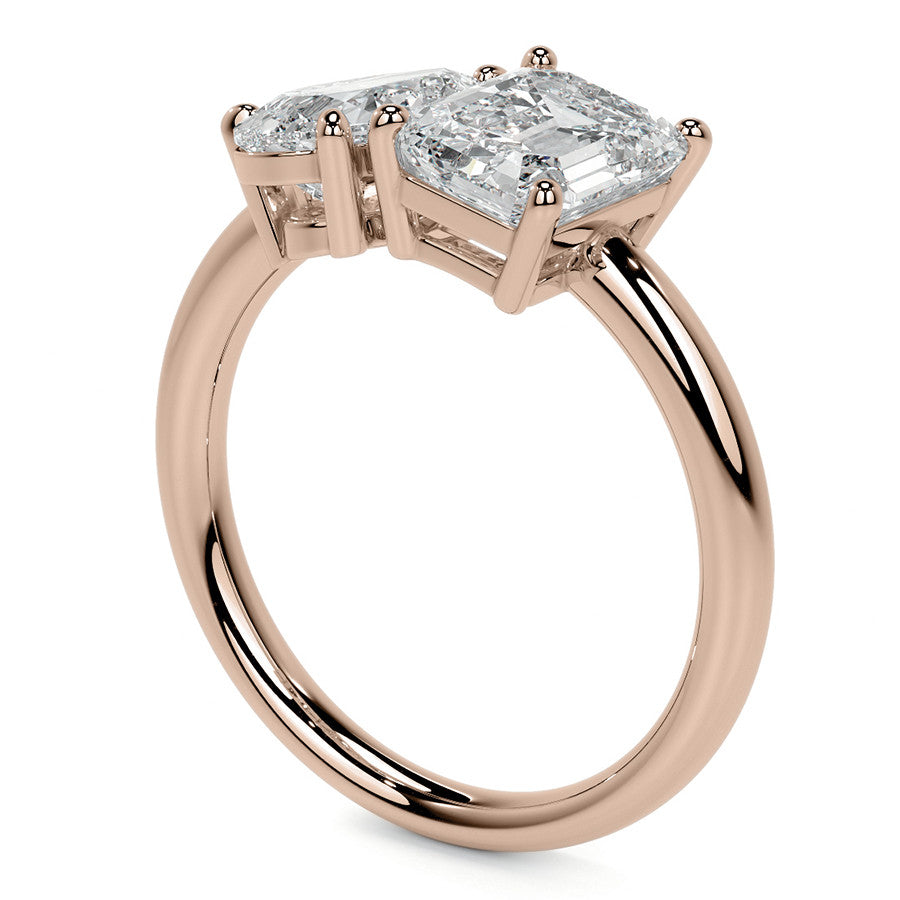 Unique Pear and Emerald 2-Stone Moissanite Engagement Ring