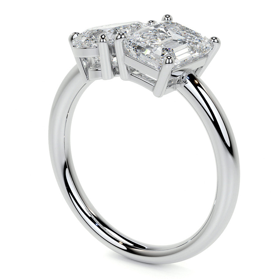 Unique Pear and Emerald 2-Stone Moissanite Engagement Ring
