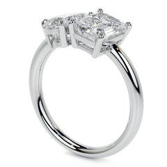 Unique Pear and Emerald 2-Stone Moissanite Engagement Ring