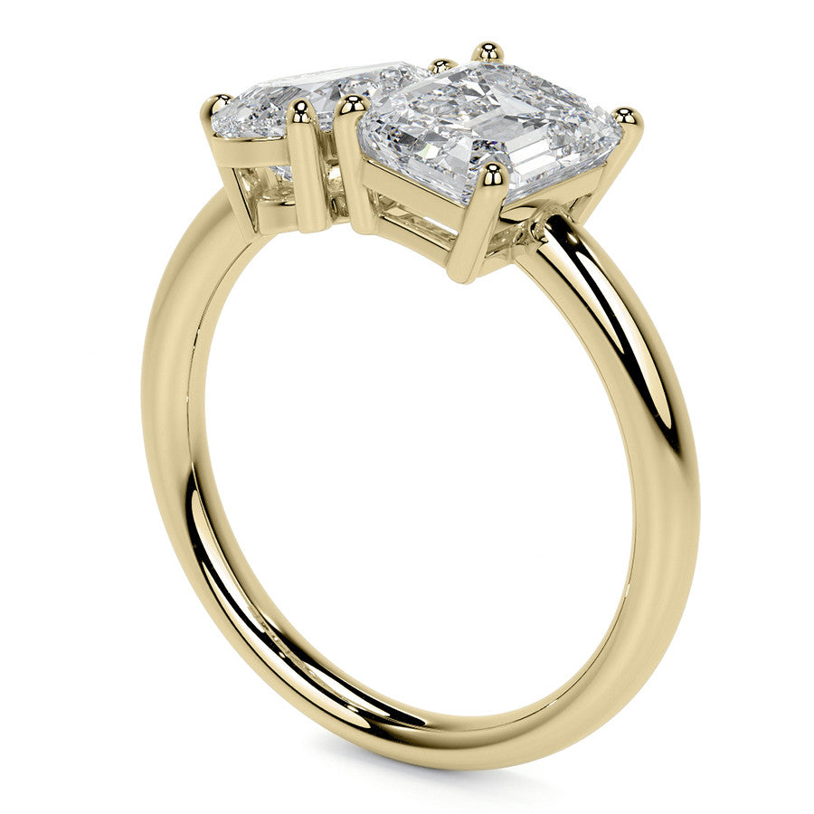 Unique Pear and Emerald 2-Stone Moissanite Engagement Ring
