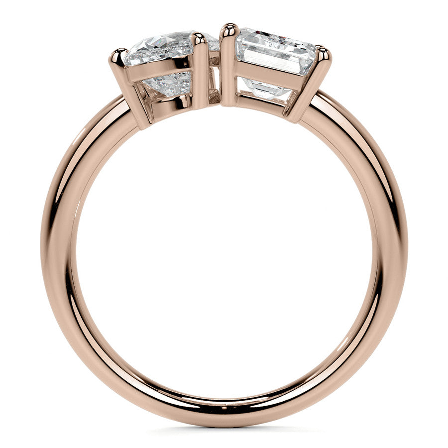 Unique Pear and Emerald 2-Stone Moissanite Engagement Ring