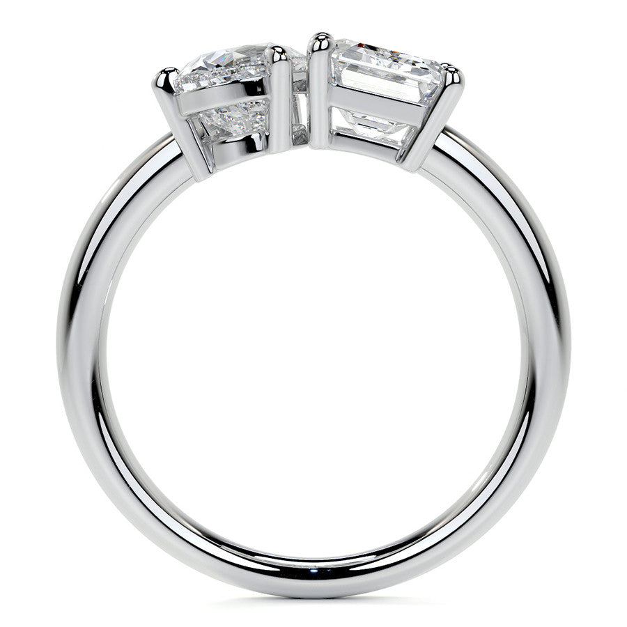 Unique Pear and Emerald 2-Stone Moissanite Engagement Ring