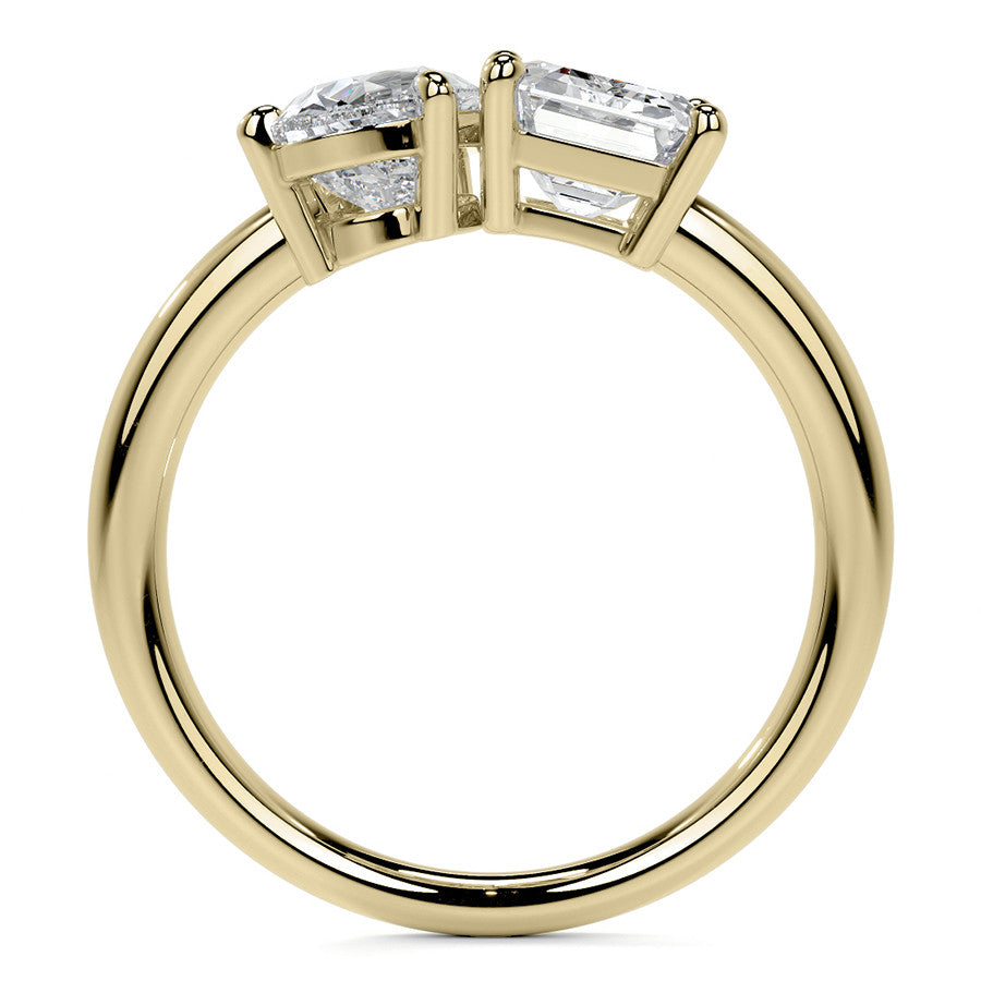 Unique Pear and Emerald 2-Stone Moissanite Engagement Ring