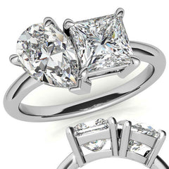 Unique Pear and Princess 2-Stone Moissanite Engagement Ring