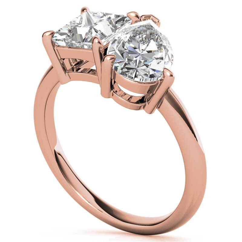 Unique Pear and Princess 2-Stone Moissanite Engagement Ring