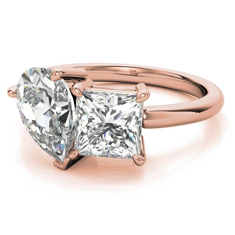 Unique Pear and Princess 2-Stone Moissanite Engagement Ring