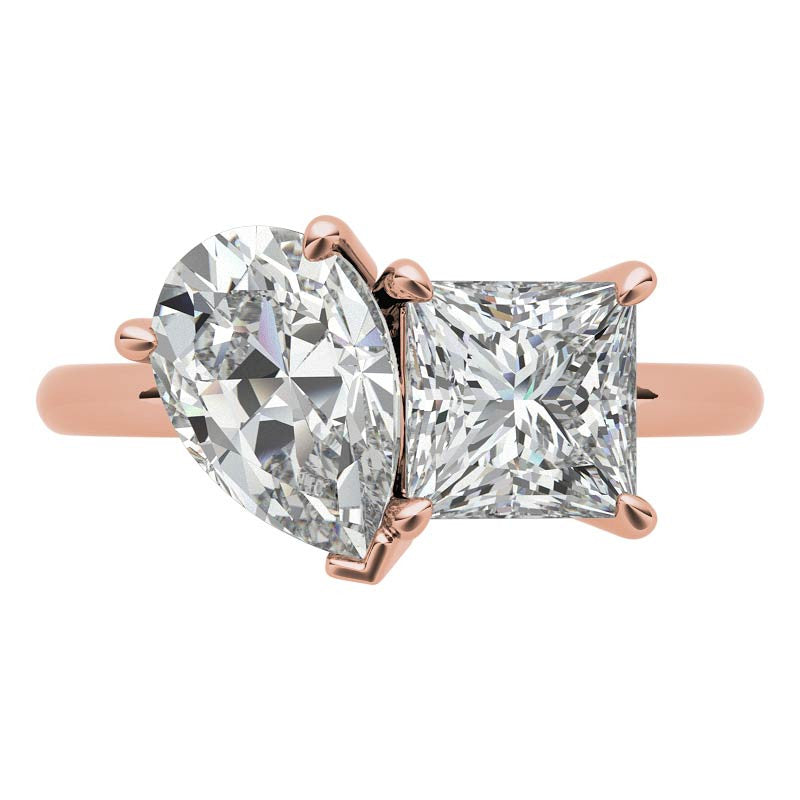 Unique Pear and Princess 2-Stone Moissanite Engagement Ring
