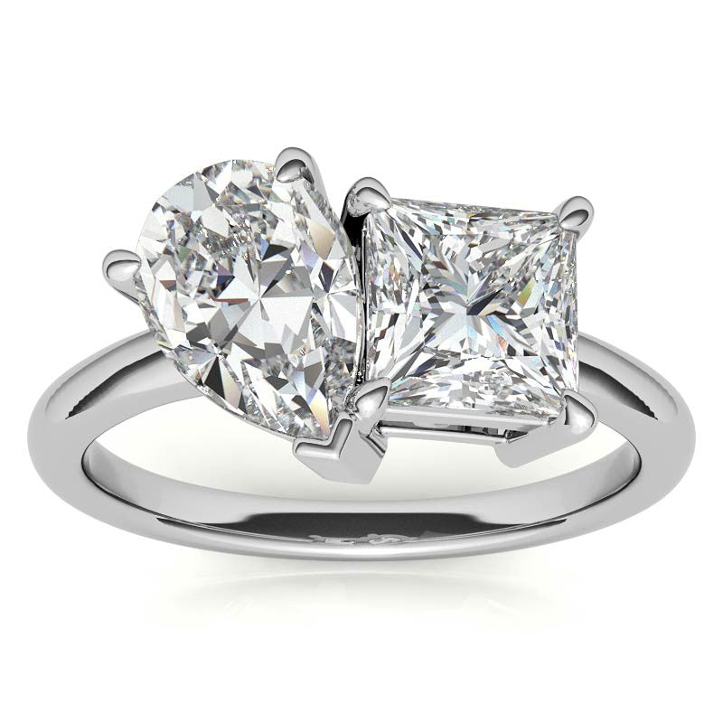 Unique Pear and Princess 2-Stone Moissanite Engagement Ring