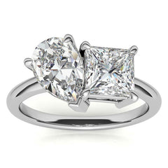 Unique Pear and Princess 2-Stone Moissanite Engagement Ring