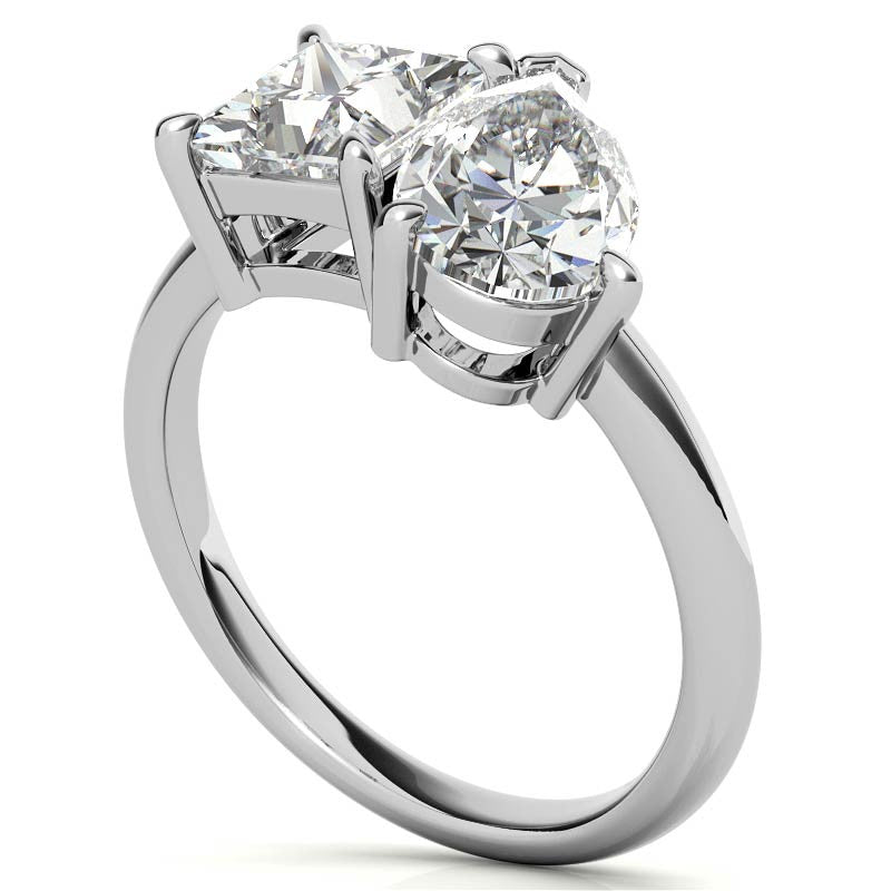Unique Pear and Princess 2-Stone Moissanite Engagement Ring