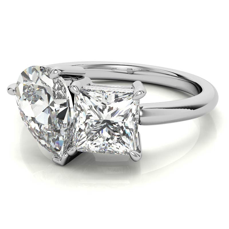 Unique Pear and Princess 2-Stone Moissanite Engagement Ring