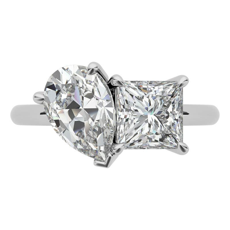Unique Pear and Princess 2-Stone Moissanite Engagement Ring