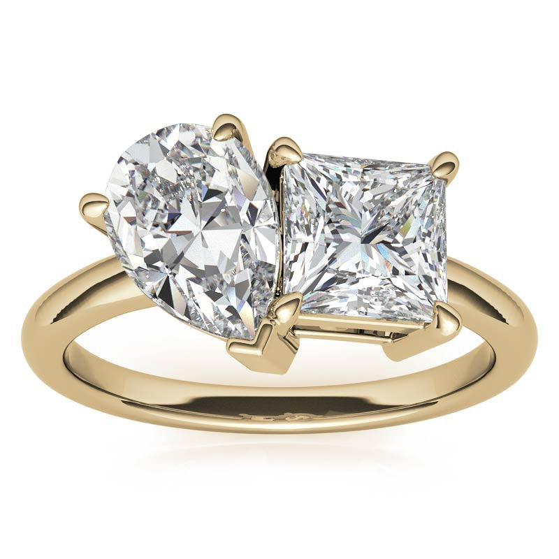 Unique Pear and Princess 2-Stone Moissanite Engagement Ring