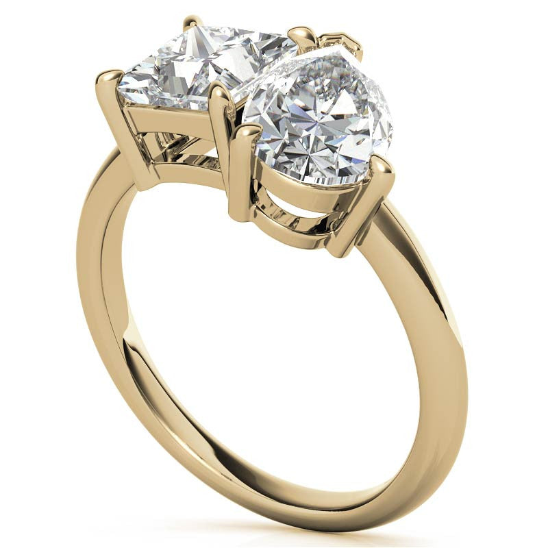 Unique Pear and Princess 2-Stone Moissanite Engagement Ring