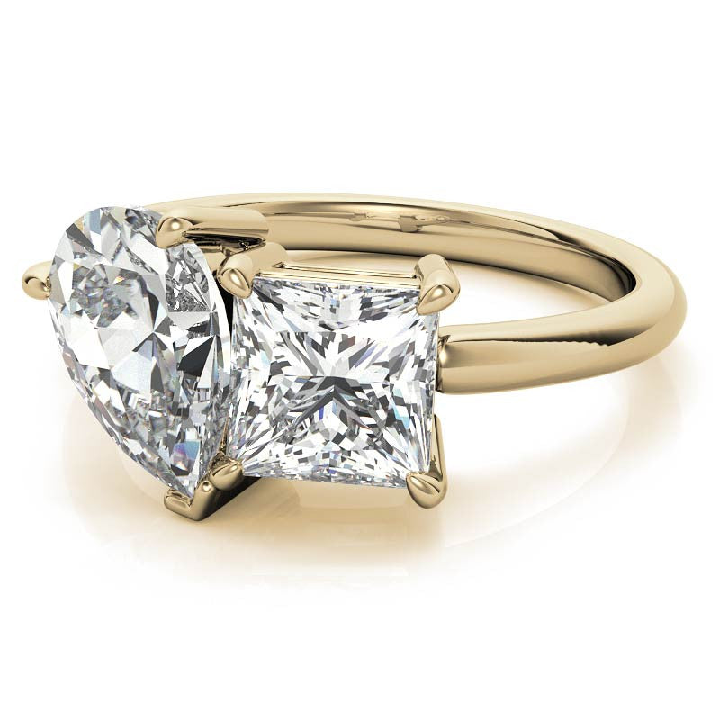 Unique Pear and Princess 2-Stone Moissanite Engagement Ring