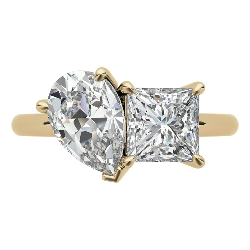 Unique Pear and Princess 2-Stone Moissanite Engagement Ring