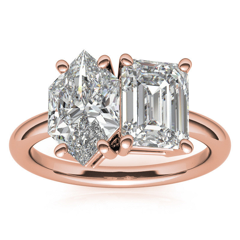 Unique Duchess Marquise and Emerald 2-Stone Moissanite Engagement