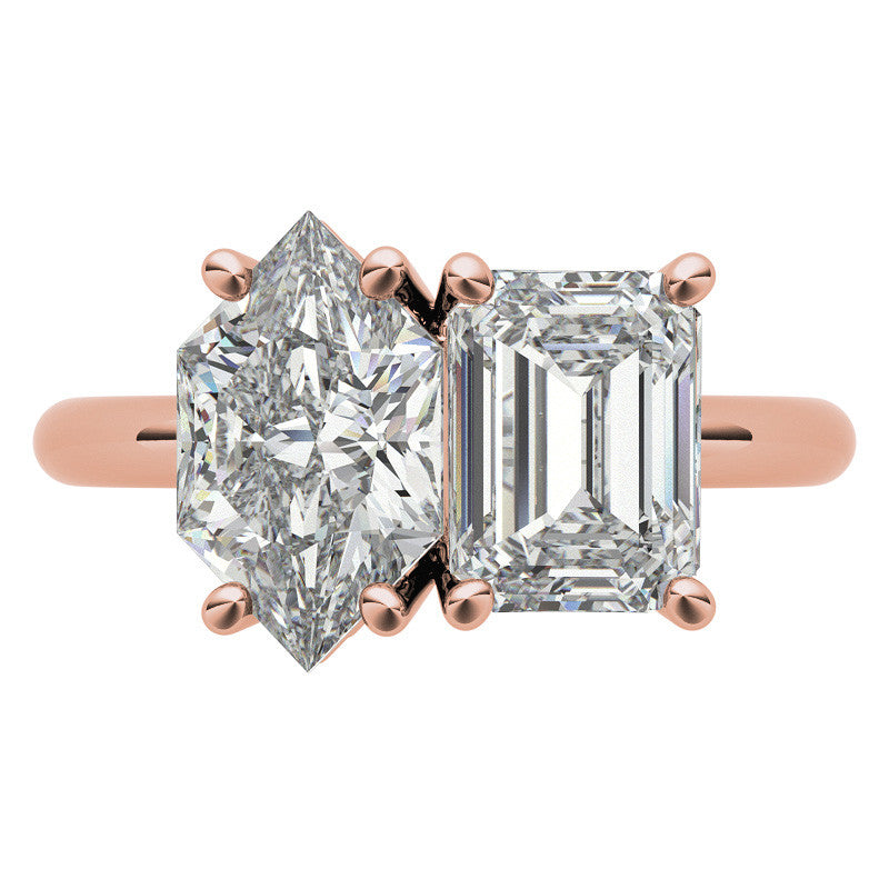 Unique Duchess Marquise and Emerald 2-Stone Moissanite Engagement