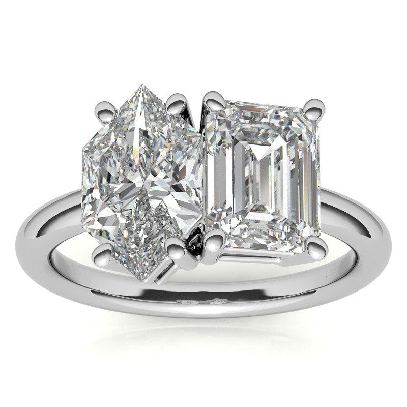 Unique Duchess Marquise and Emerald 2-Stone Moissanite Engagement