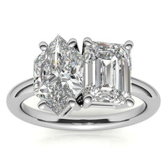 Unique Duchess Marquise and Emerald 2-Stone Moissanite Engagement