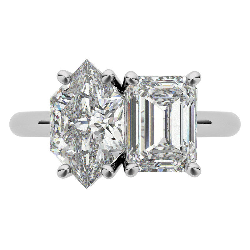 Unique Duchess Marquise and Emerald 2-Stone Moissanite Engagement