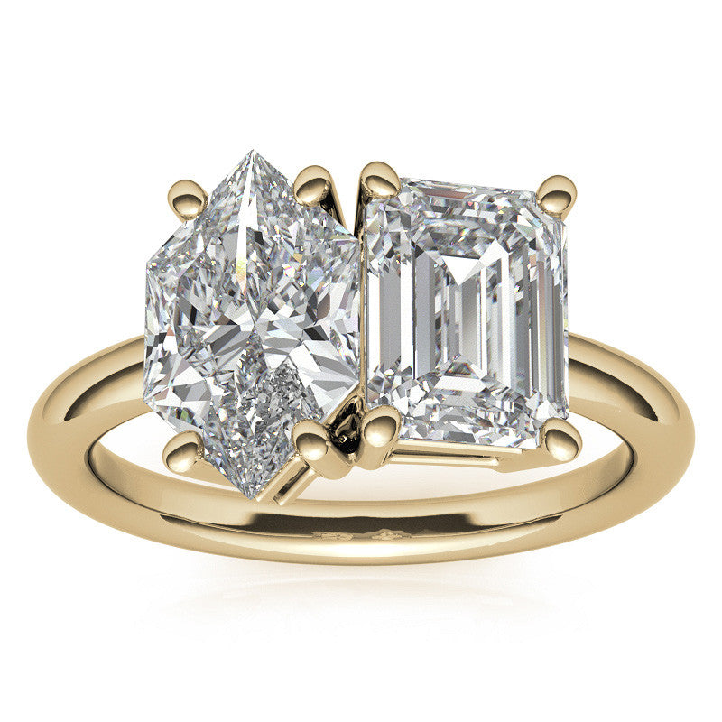 Unique Duchess Marquise and Emerald 2-Stone Moissanite Engagement