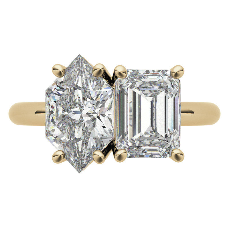 Unique Duchess Marquise and Emerald 2-Stone Moissanite Engagement