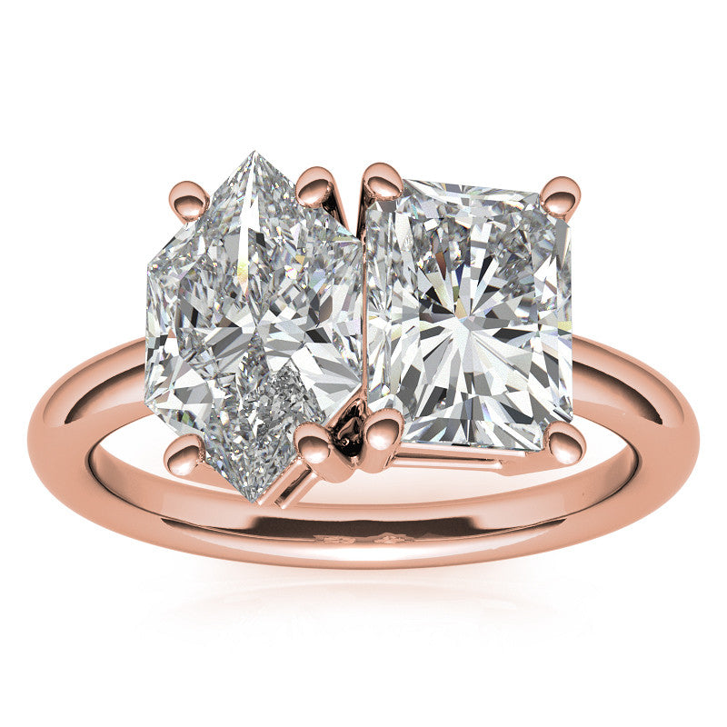 Unique Duchess Marquise and Emerald 2-Stone Moissanite Engagement