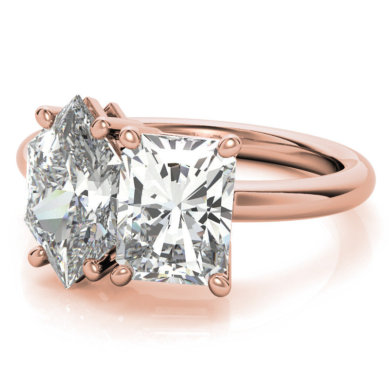 Unique Duchess Marquise and Emerald 2-Stone Moissanite Engagement