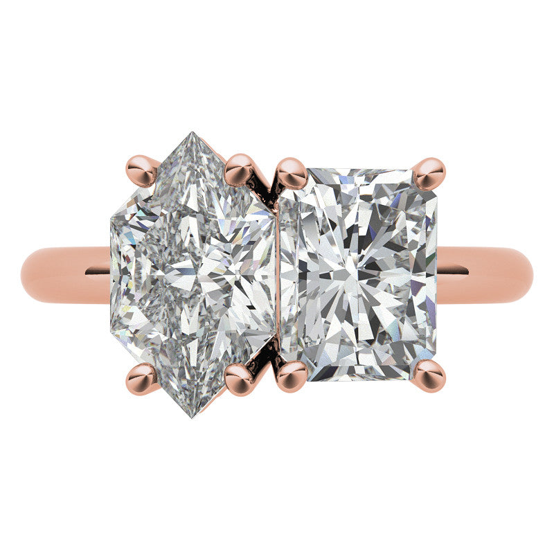 Unique Duchess Marquise and Emerald 2-Stone Moissanite Engagement