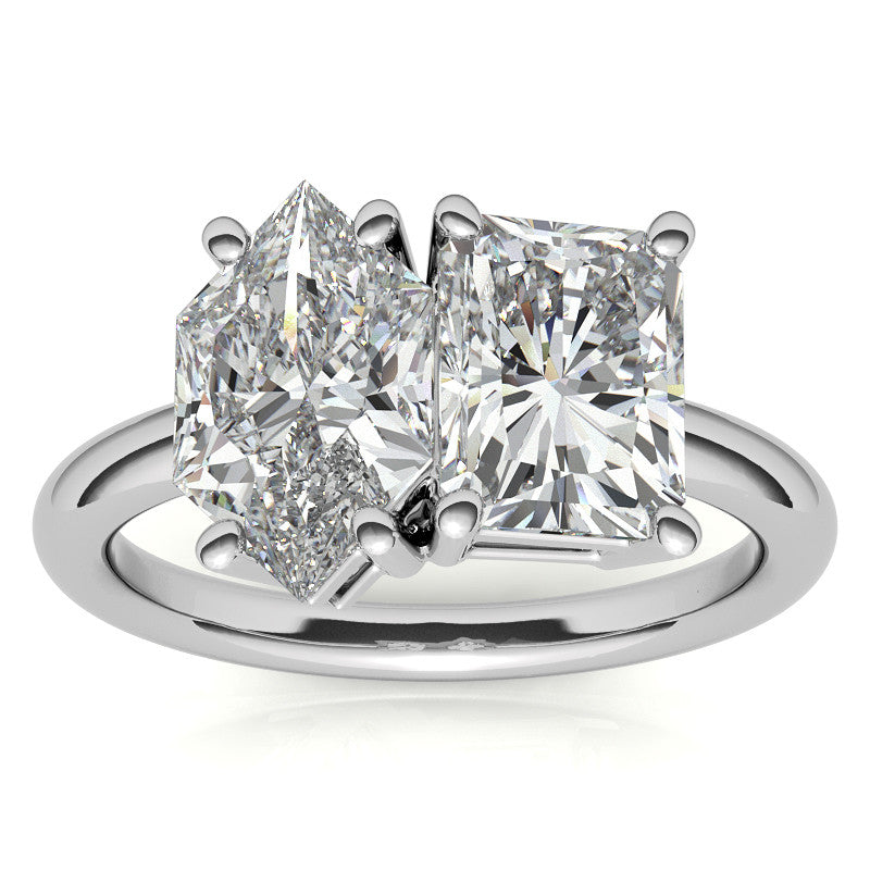 Unique Duchess Marquise and Emerald 2-Stone Moissanite Engagement