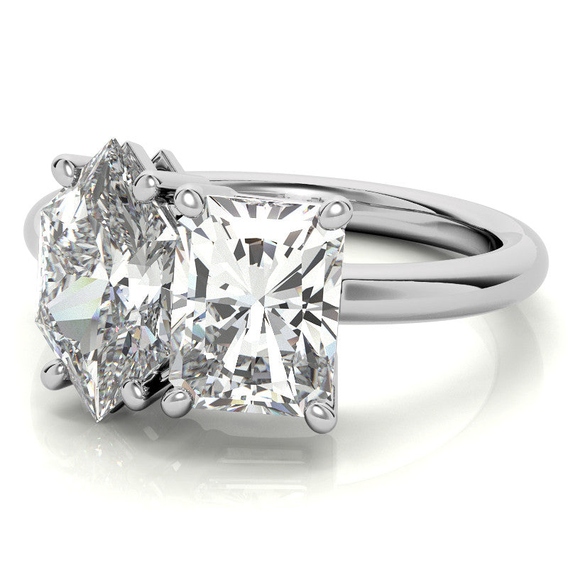 Unique Duchess Marquise and Emerald 2-Stone Moissanite Engagement