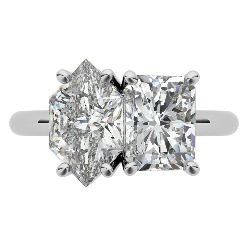 Unique Duchess Marquise and Emerald 2-Stone Moissanite Engagement