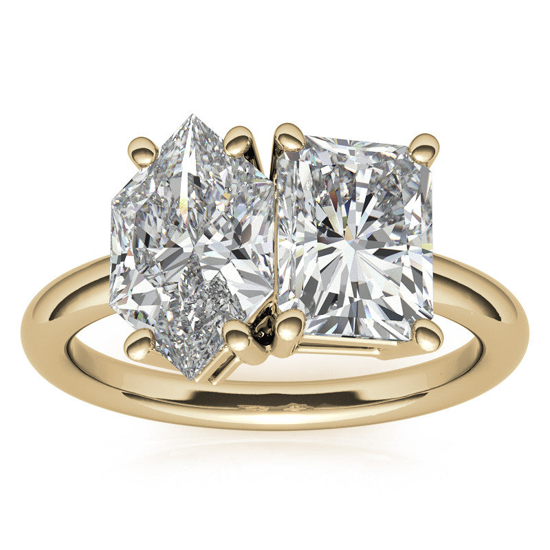 Unique Duchess Marquise and Emerald 2-Stone Moissanite Engagement