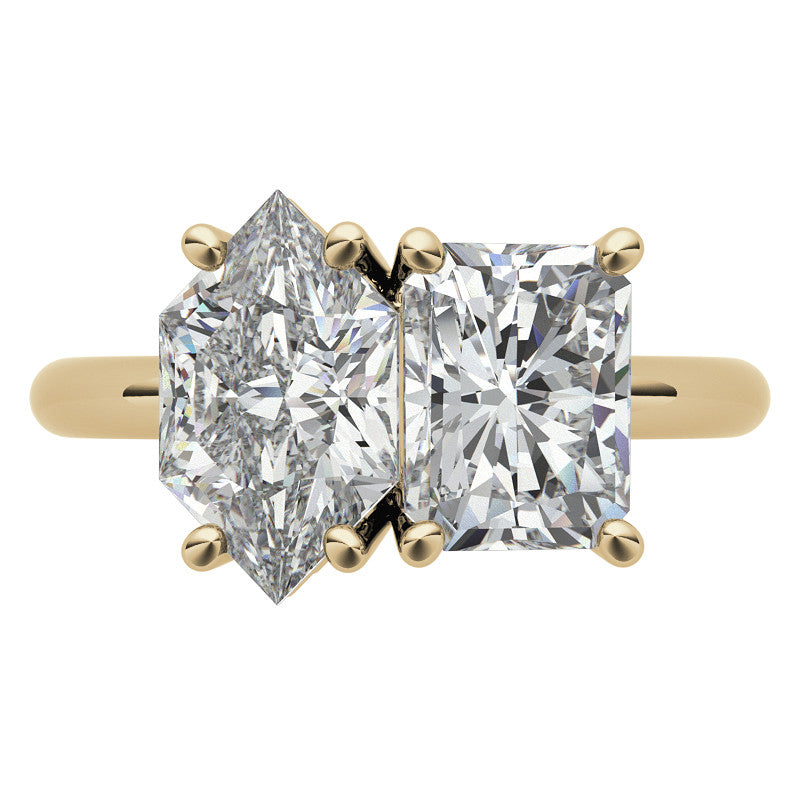 Unique Duchess Marquise and Emerald 2-Stone Moissanite Engagement