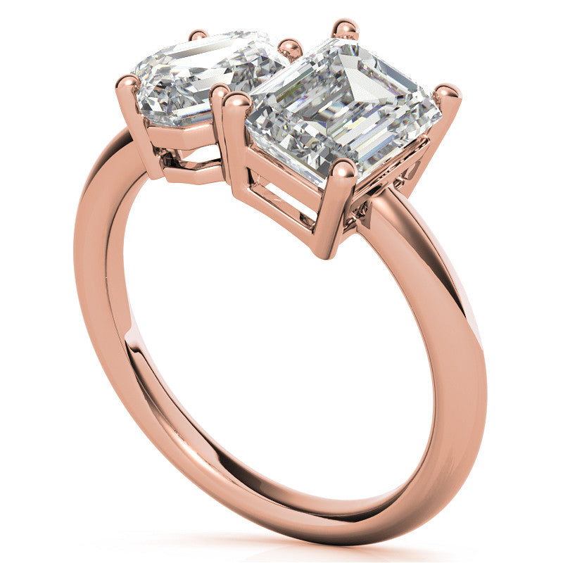 Unique Emerald and Asscher 2-Stone Moissanite Engagement Ring