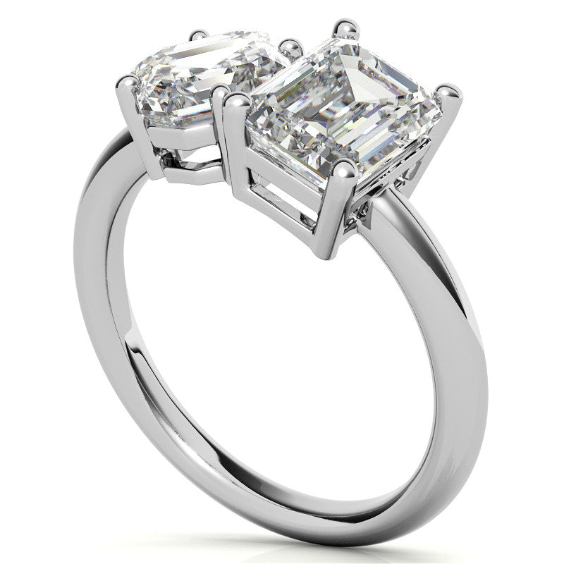 Unique Emerald and Asscher 2-Stone Moissanite Engagement Ring