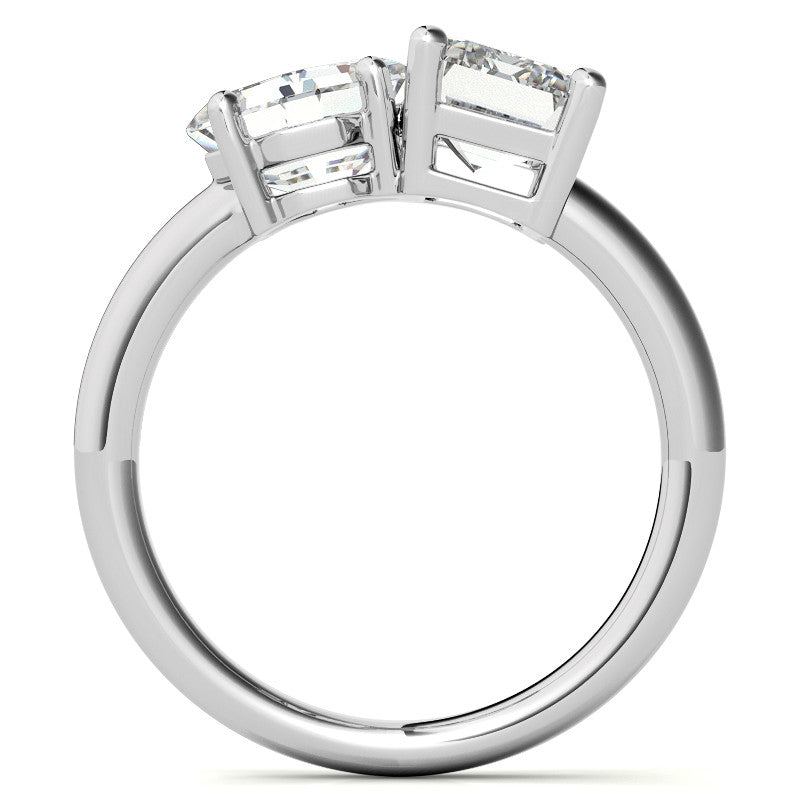 Unique Emerald and Asscher 2-Stone Moissanite Engagement Ring
