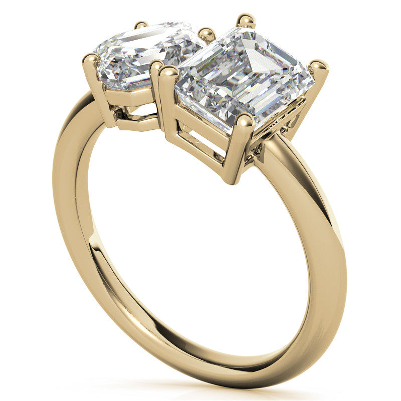Unique Emerald and Asscher 2-Stone Moissanite Engagement Ring