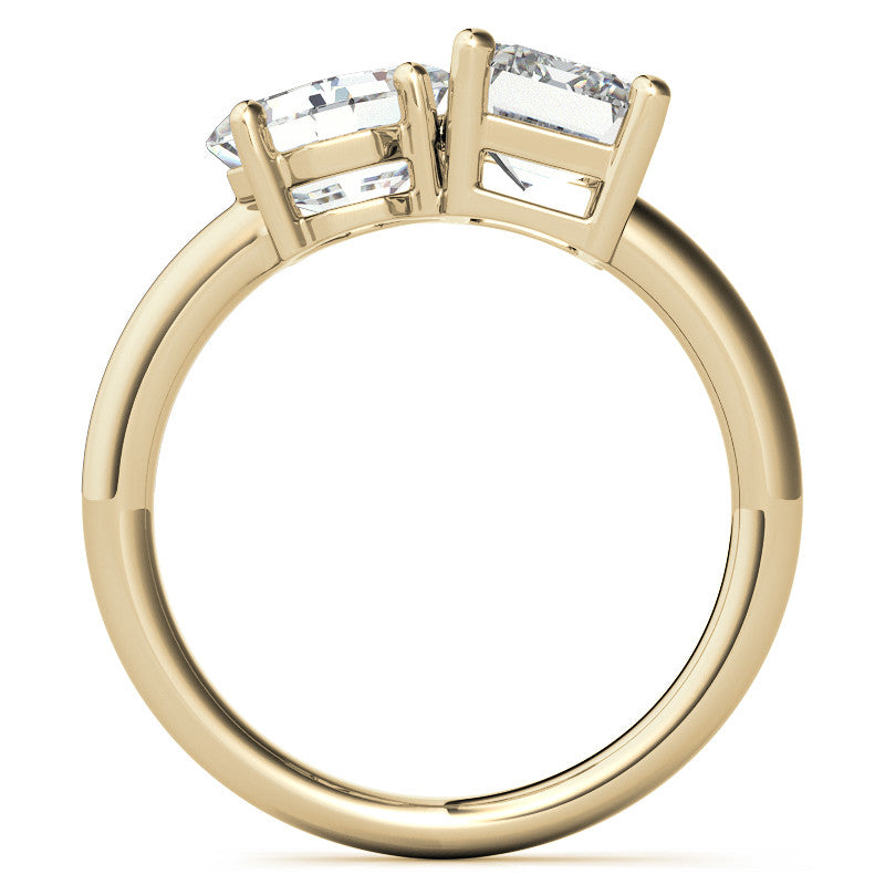 Unique Emerald and Asscher 2-Stone Moissanite Engagement Ring
