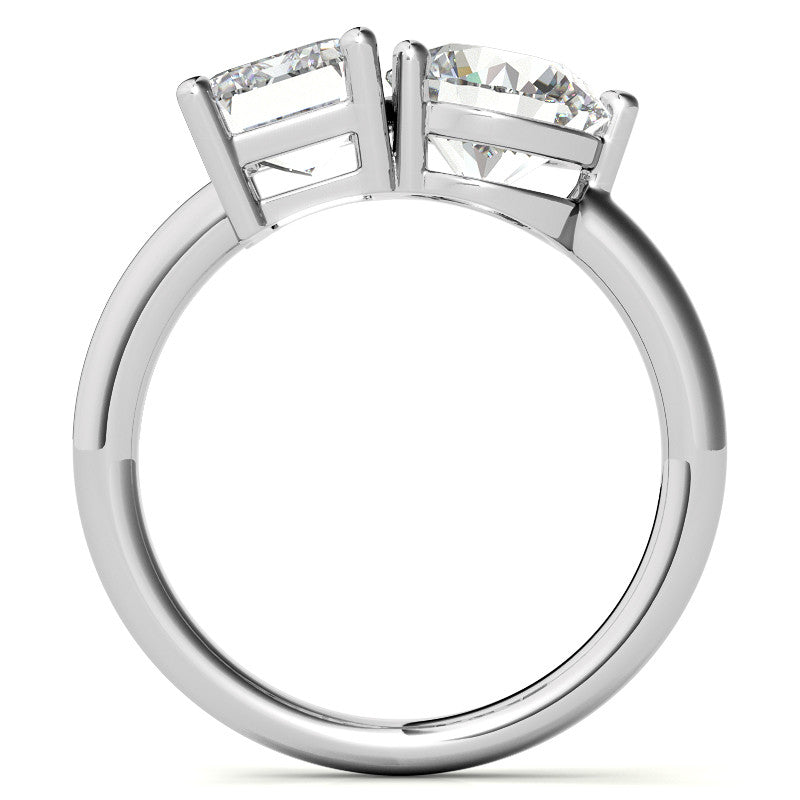 Unique Round and Emerald 2-Stone Moissanite Engagement Ring
