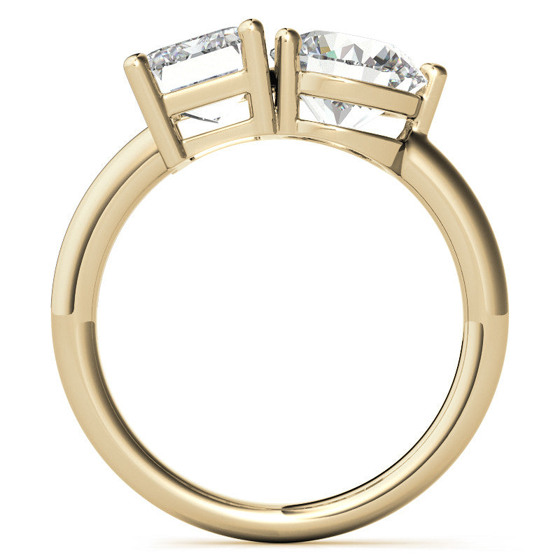Unique Round and Emerald 2-Stone Moissanite Engagement Ring