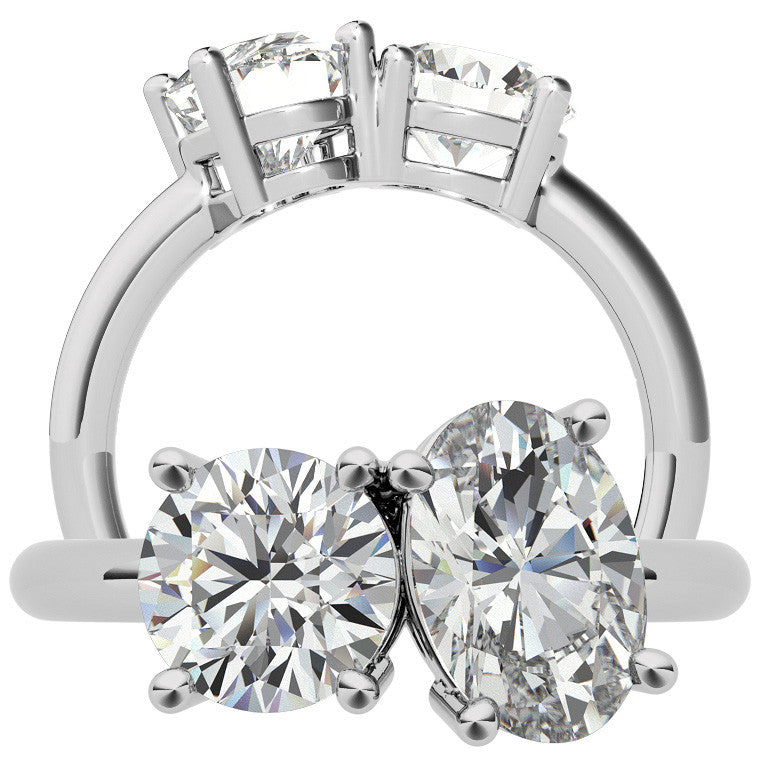 Unique Round and Oval 2-Stone Moissanite Engagement Ring