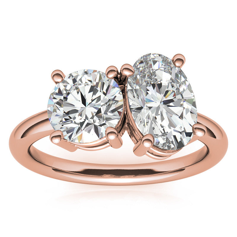 Unique Round and Oval 2-Stone Moissanite Engagement Ring