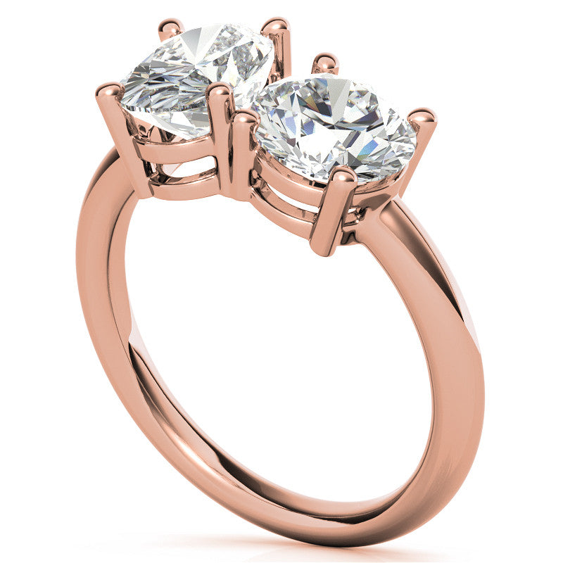 Unique Round and Oval 2-Stone Moissanite Engagement Ring